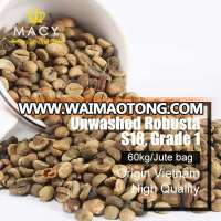 VIETNAM COFFEE BEANS UNWASHED ROBUSTA G1 S18 BULK GREEN COFFEE BEAN HIGH QUALITY